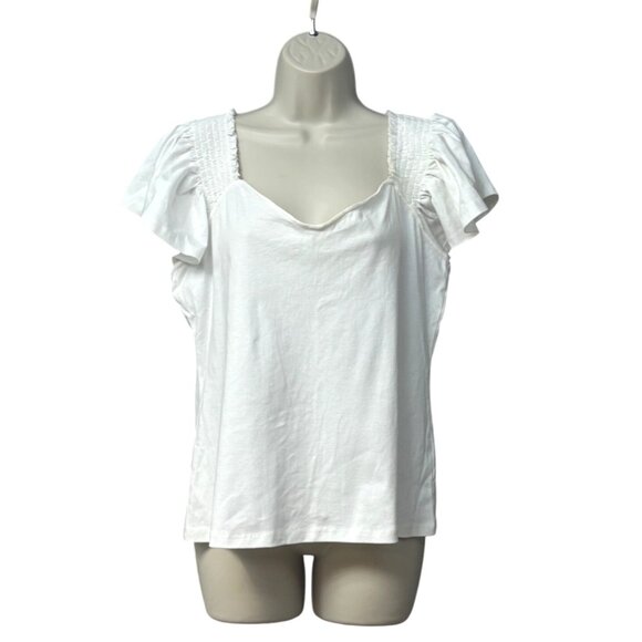 Catherine Malandrino Flutter-Sleeves Top, White, L - Picture 2 of 12